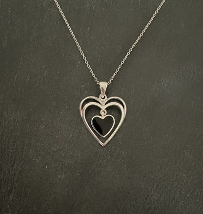 Black Onyx and Silver Heart Pendant image 0