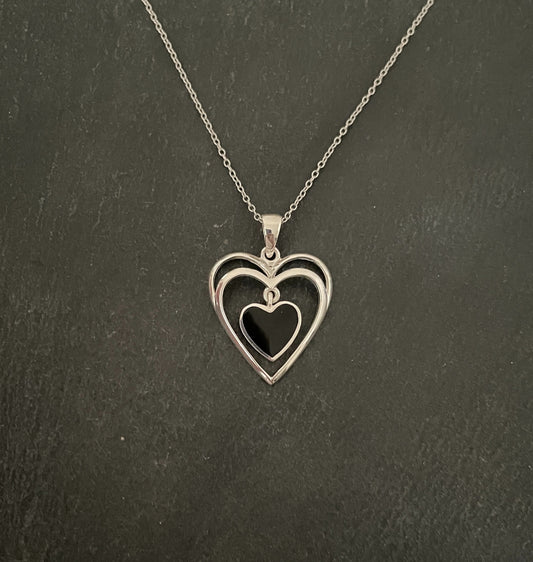 Black Onyx and Silver Heart Pendant image 0