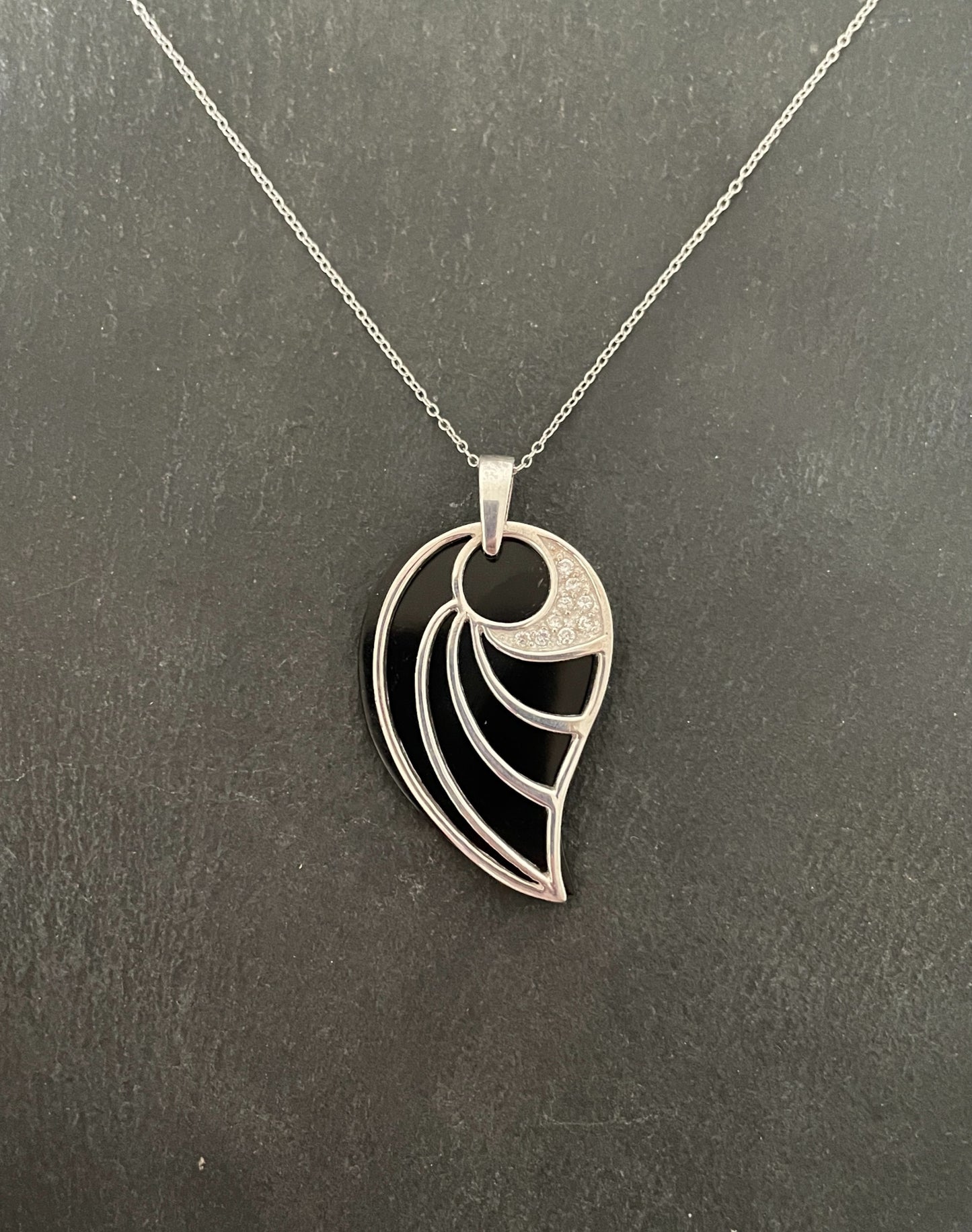 Black Onyx and Cubic Zirconia Teardrop Pendant image 0
