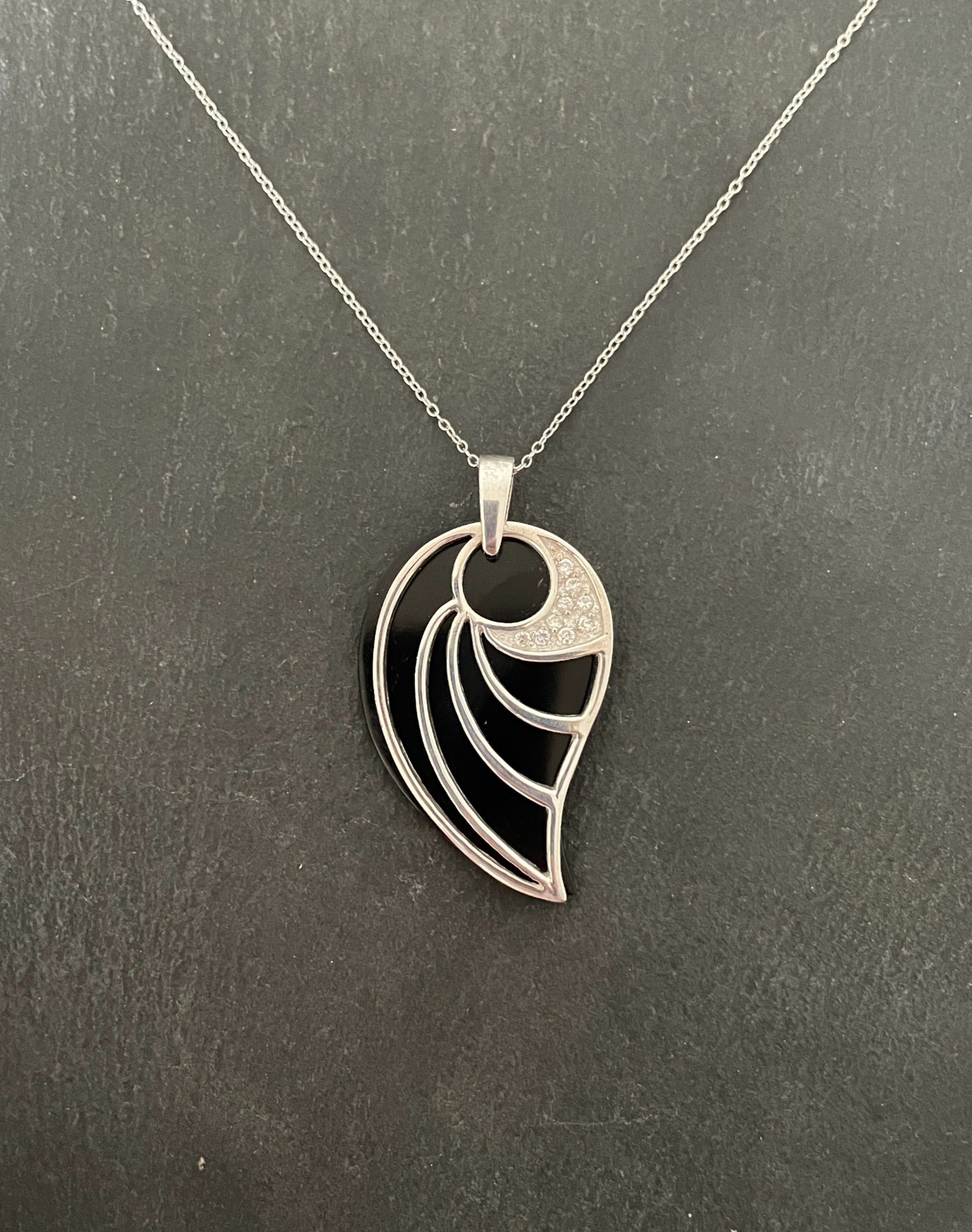 Black Onyx and Cubic Zirconia Teardrop Pendant image 0
