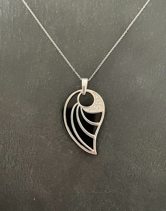 Black Onyx and Cubic Zirconia Teardrop Pendant image 0