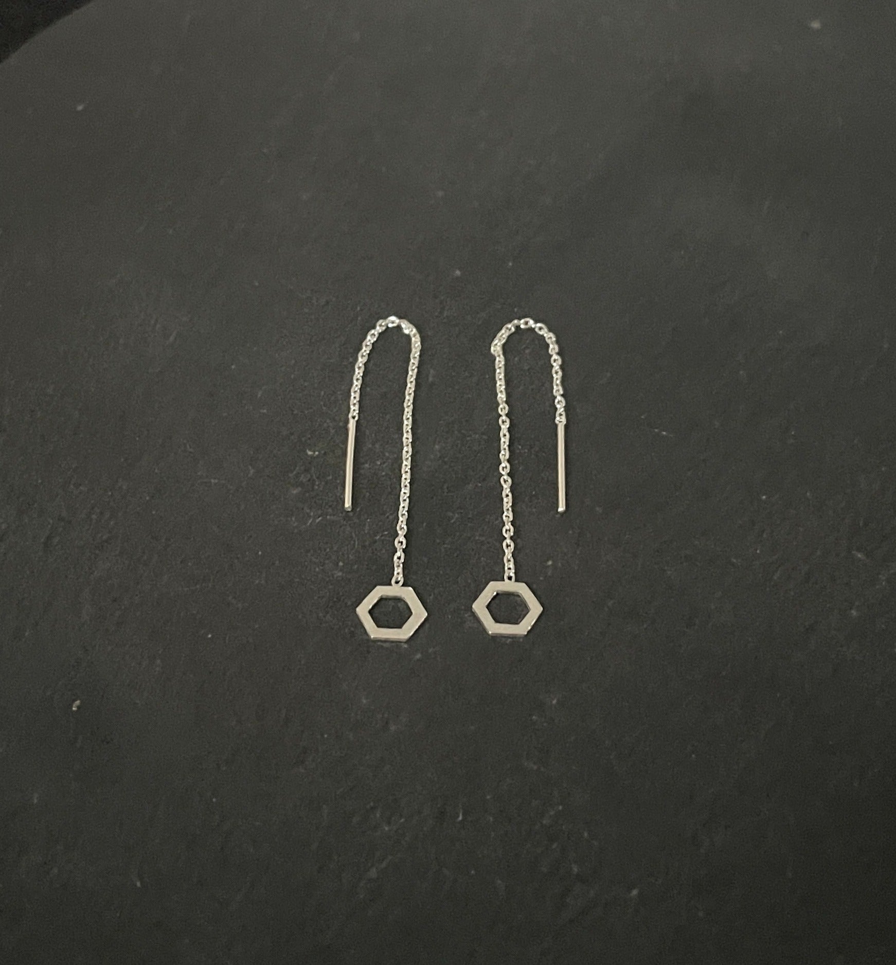 Silver Hexagonal Earrings image 1