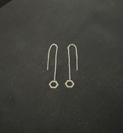 Silver Hexagonal Earrings image 1
