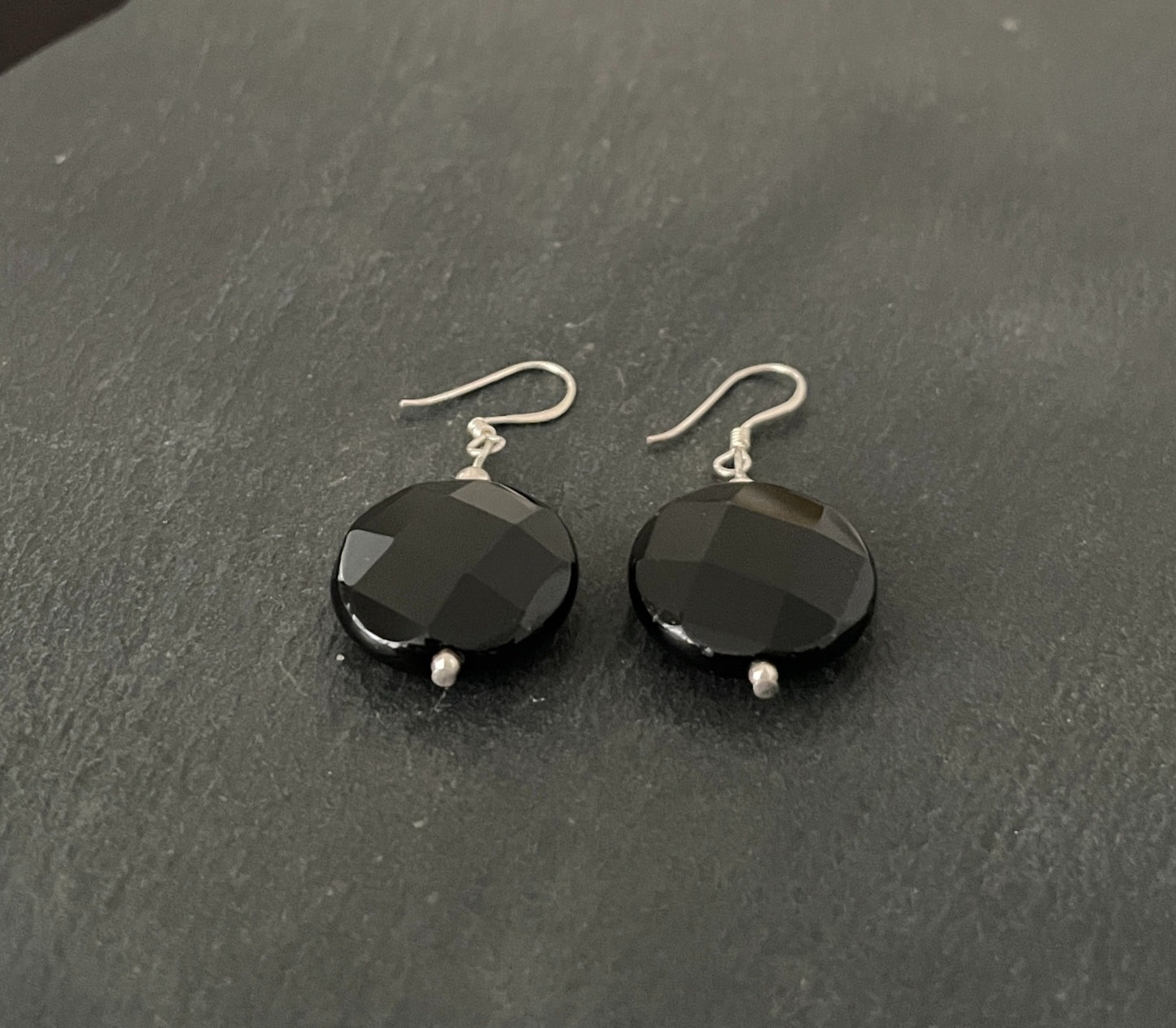 Round Black Onyx Drop Earrings image 1