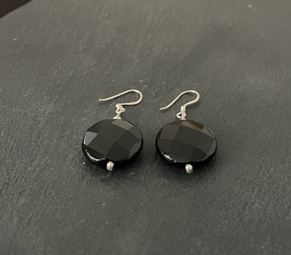 Round Black Onyx Drop Earrings image 1