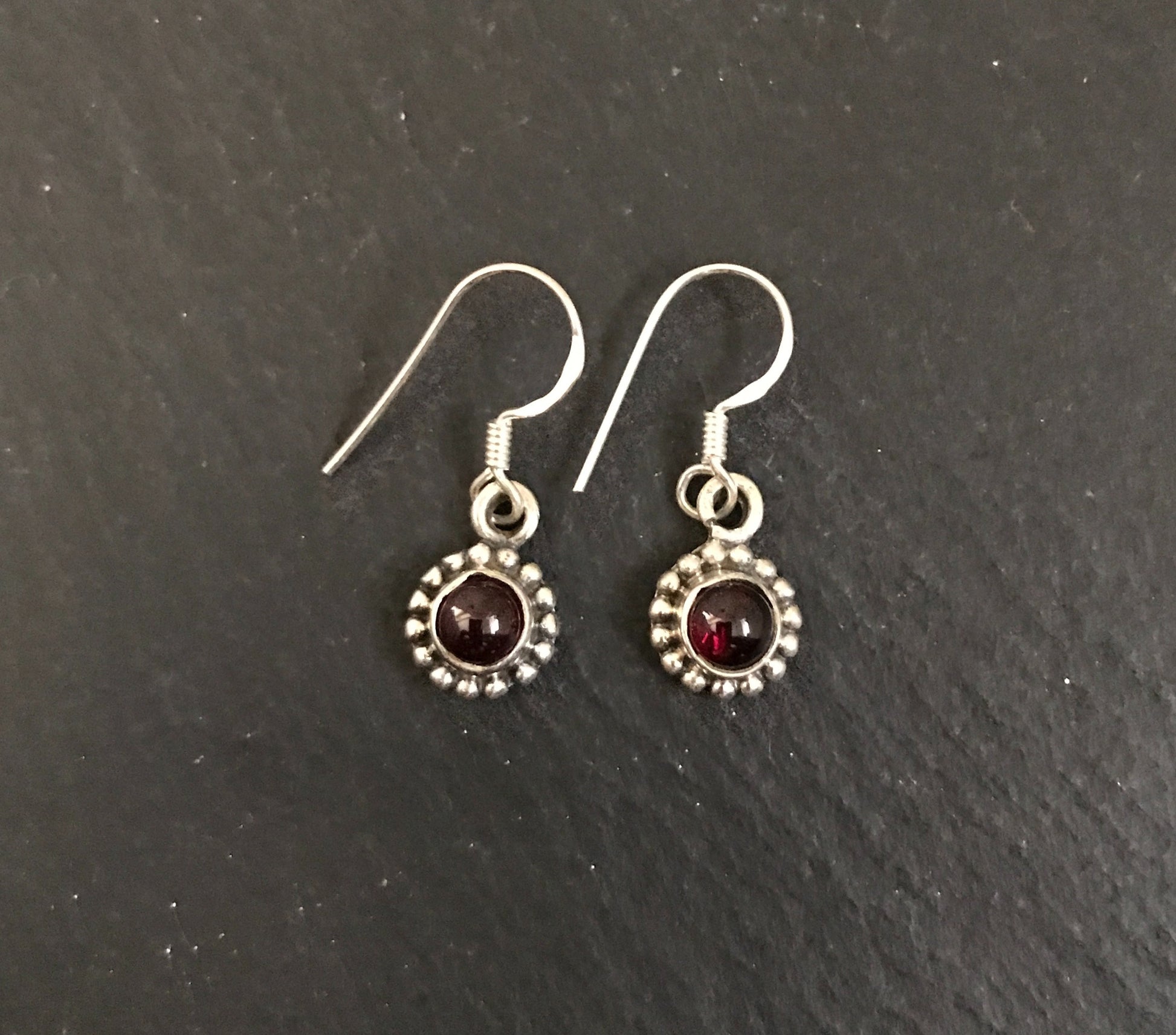 Round Garnet and Silver Earrings image 0