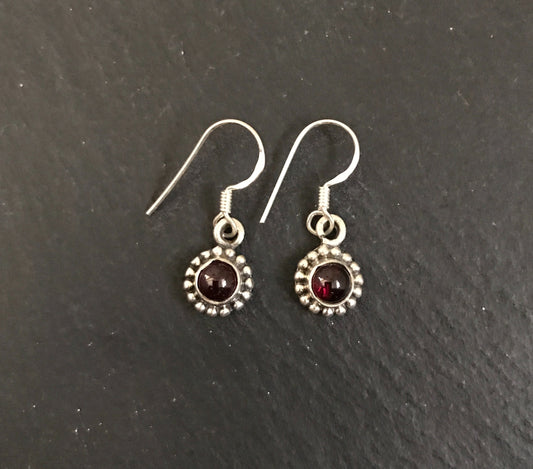 Round Garnet and Silver Earrings image 0