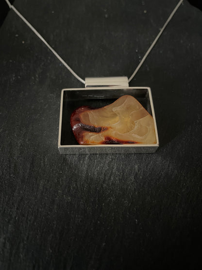 Amber Pendant and Silver Rectangle Pendant image 1