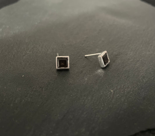 Smokey Quartz Square Studs image 1