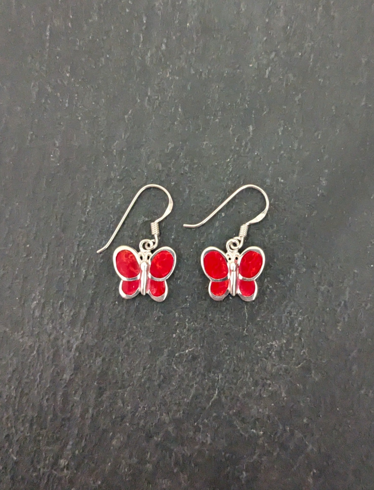 Butterfly Coral and Silver Earrings image 0