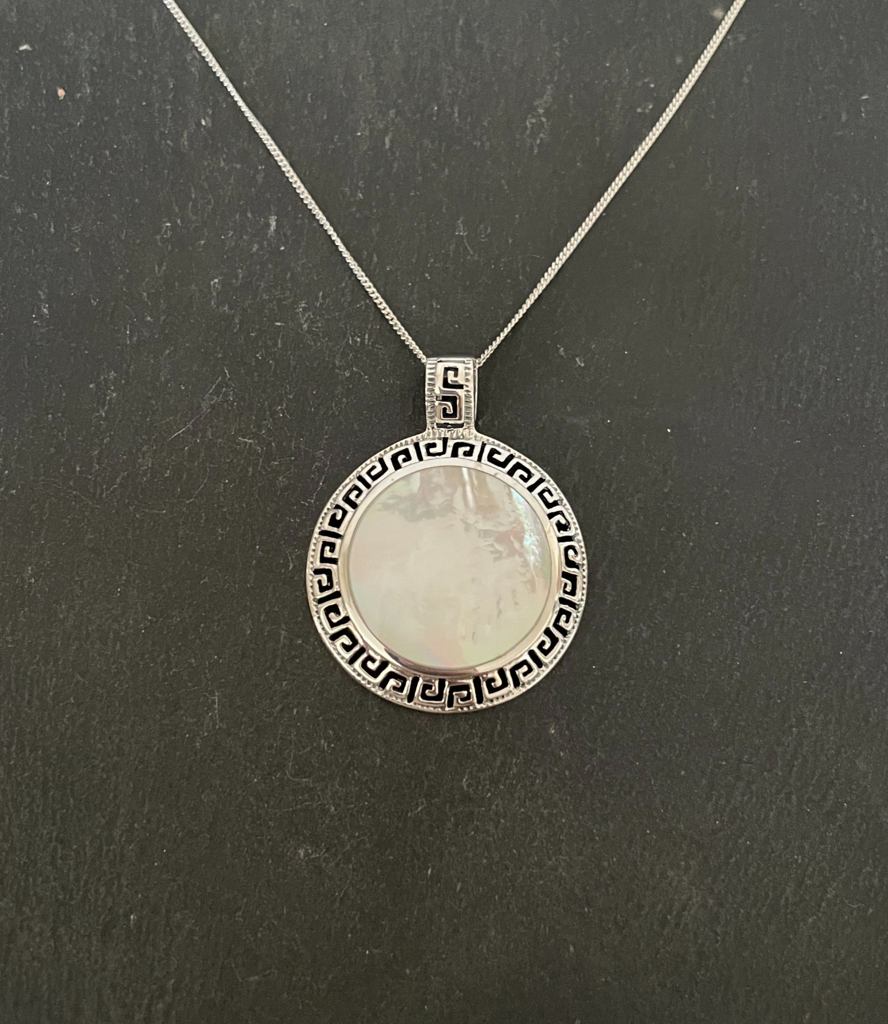 Round Mother of Pearl and Silver Pendant image 0