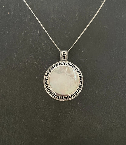 Round Mother of Pearl and Silver Pendant image 0