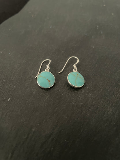 Turquoise and Silver Round Earrings image 1