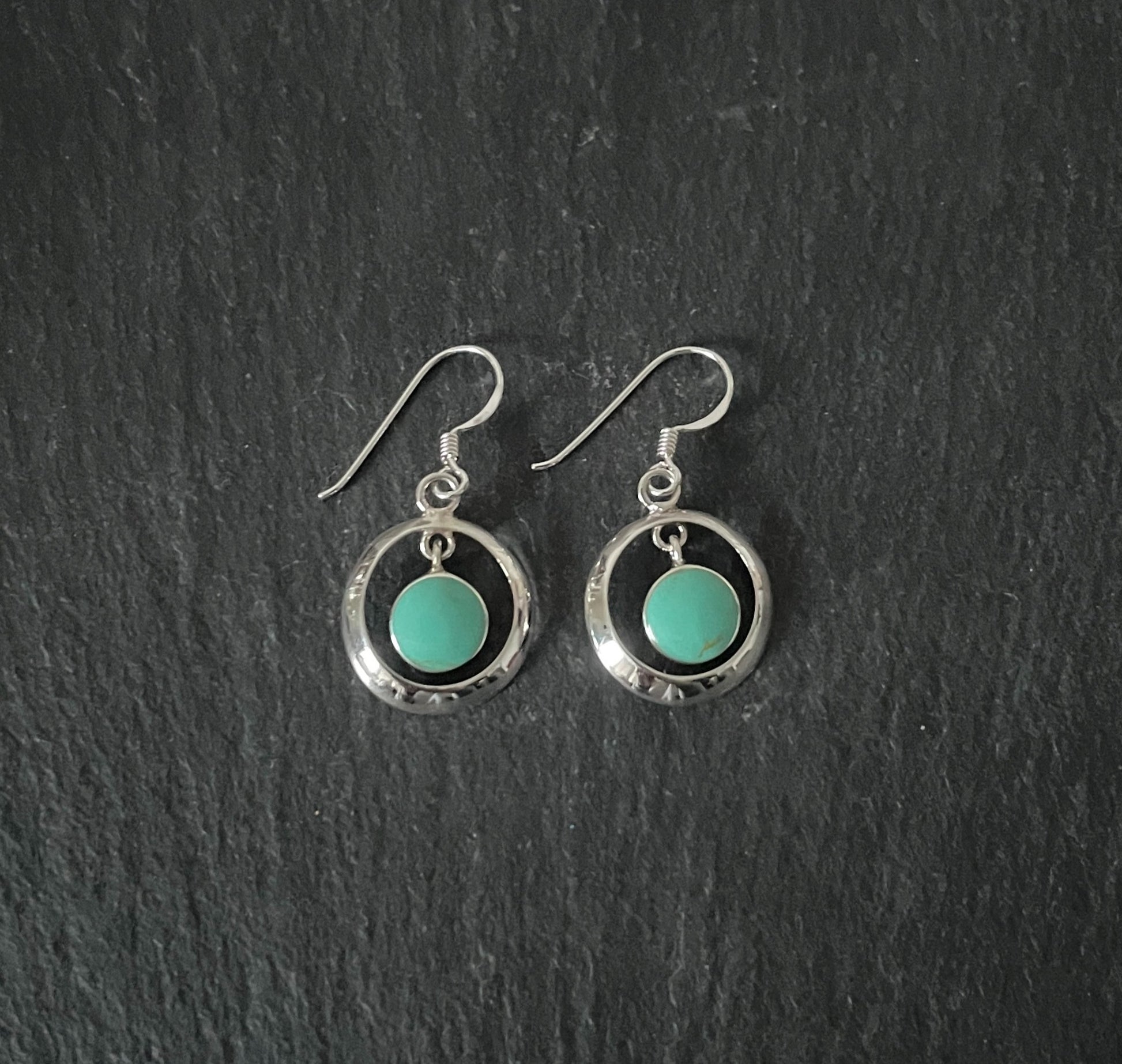 Round Turquoise and Silver Earrings image 0
