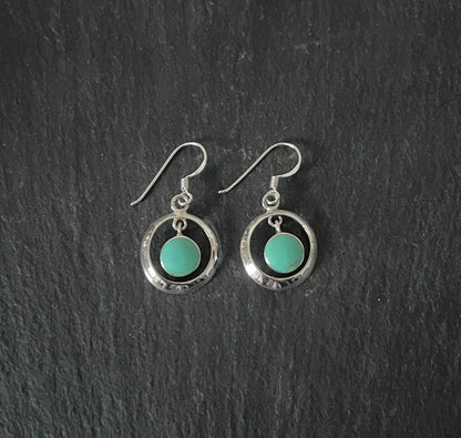 Round Turquoise and Silver Earrings image 0