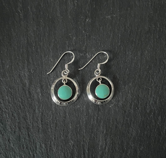Round Turquoise and Silver Earrings image 0