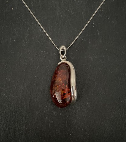 Amber and Handmade Silver Pendant image 0