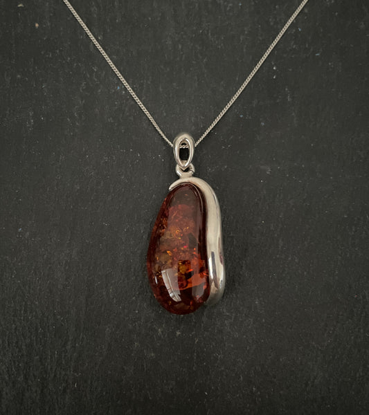 Amber and Handmade Silver Pendant image 0