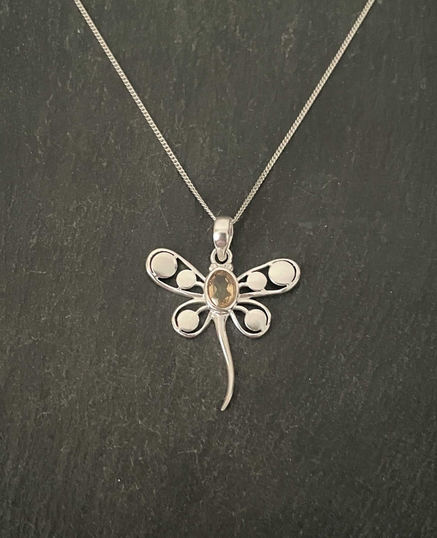 Citrine and Silver Dragonfly Pendant image 0