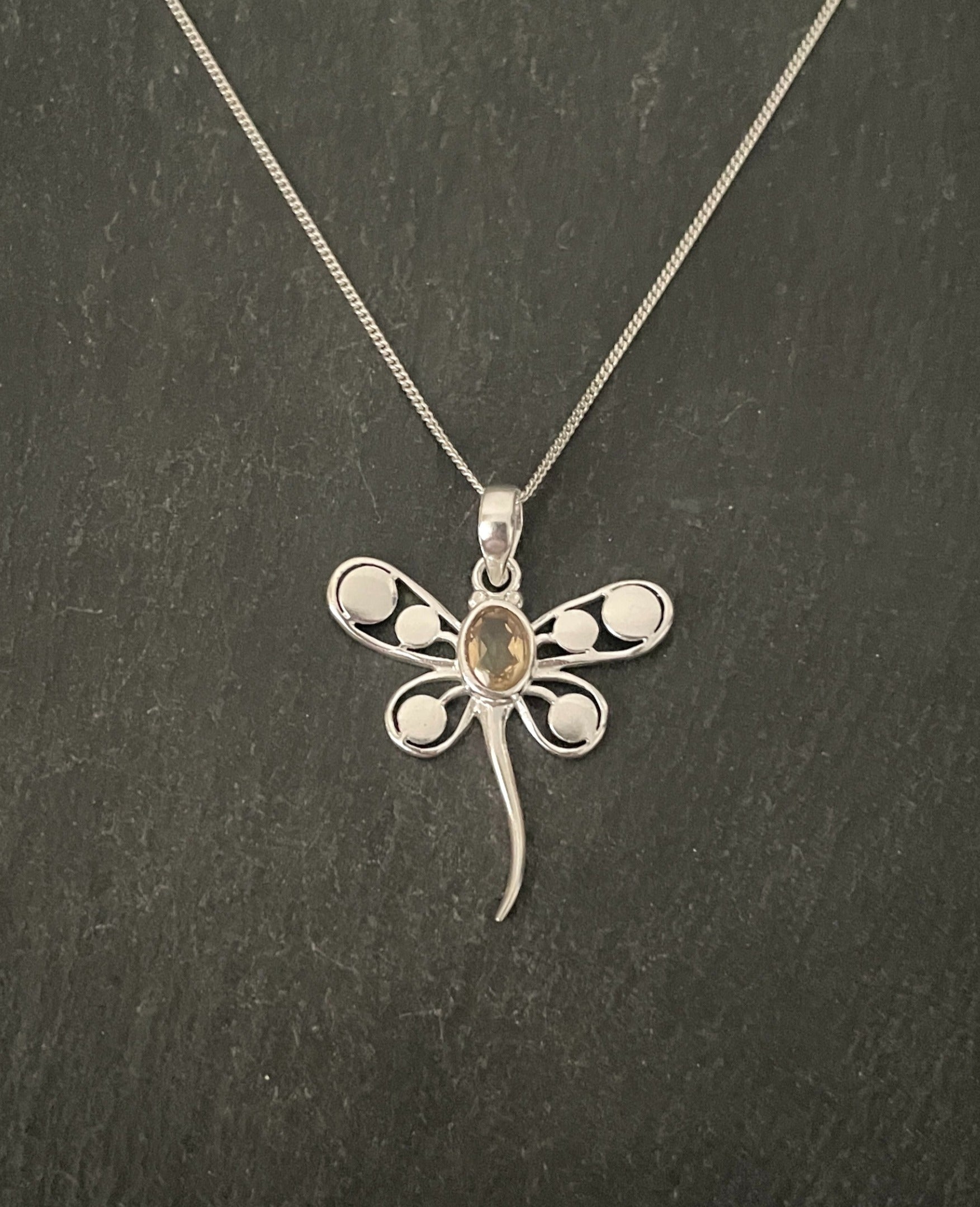 Citrine and Silver Dragonfly Pendant image 0