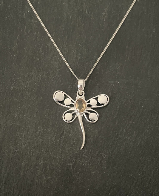 Citrine and Silver Dragonfly Pendant image 0