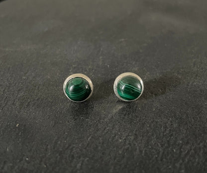 Round Malachite Stud Earrings image 0