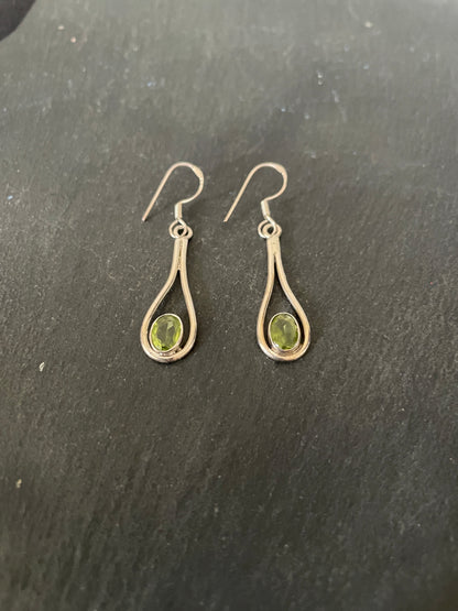 Peridot and Silver Oval Drop Earrings image 1