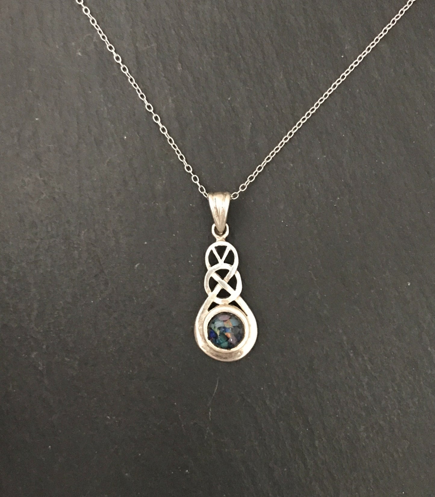 Mosaic Opal and Silver Celtic Pendant image 0