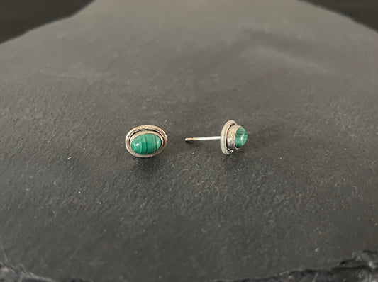 Oval Malachite Stud Earrings image 1
