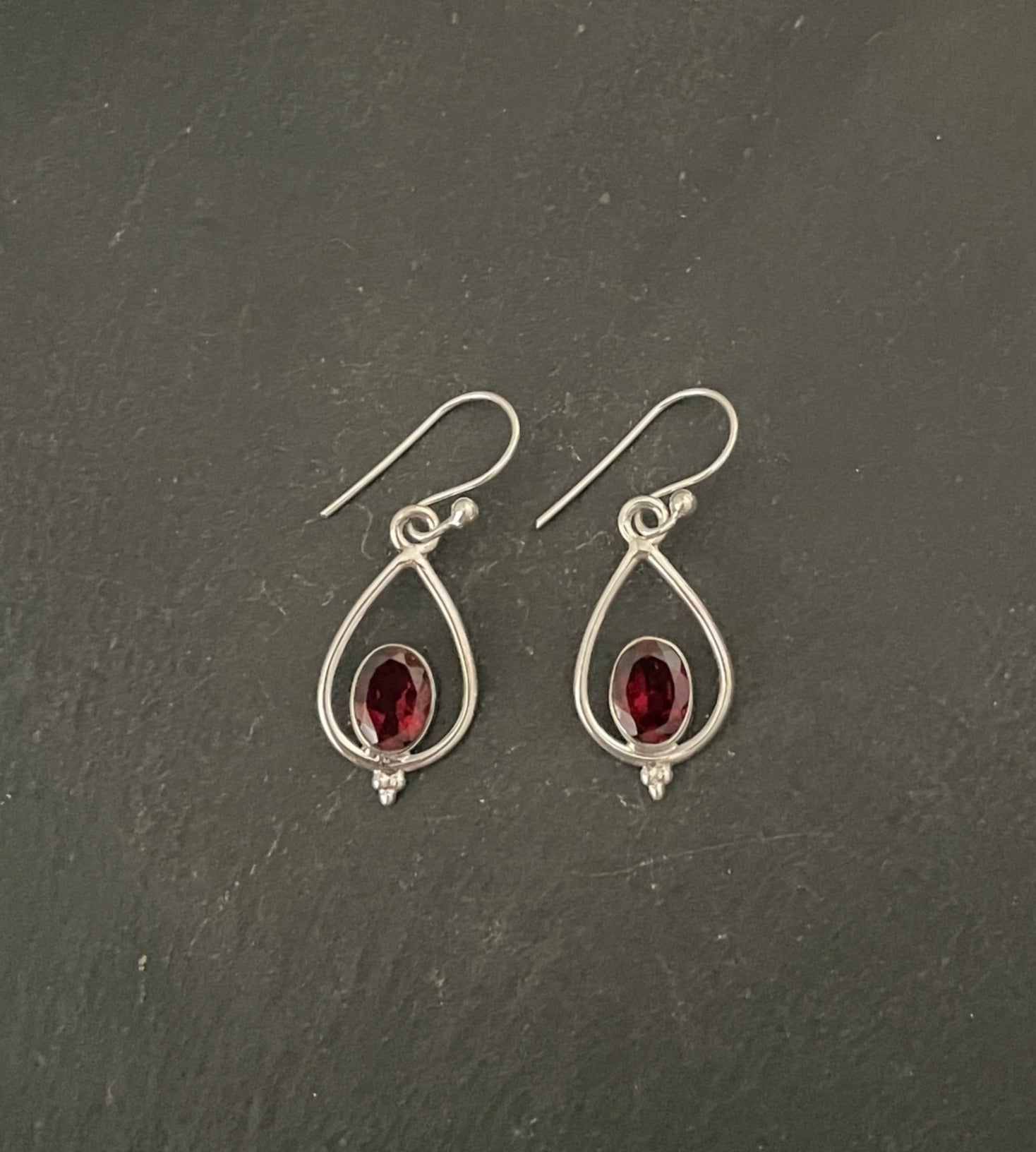 Garnet and Silver Teardrop Earrings image 0