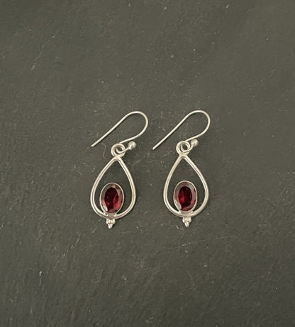 Garnet and Silver Teardrop Earrings image 0