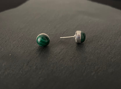 Round Malachite Stud Earrings image 1
