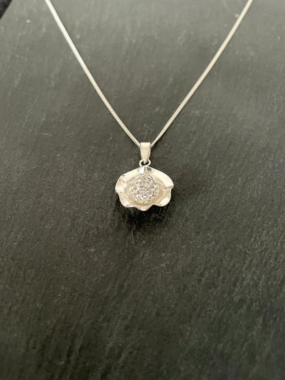 Cubic Zirconia and Silver Flower Pendant image 1