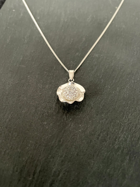 Cubic Zirconia and Silver Flower Pendant image 1