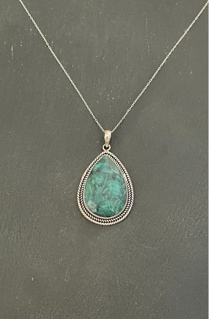 Teardrop Emerald and Silver Pendant image 0