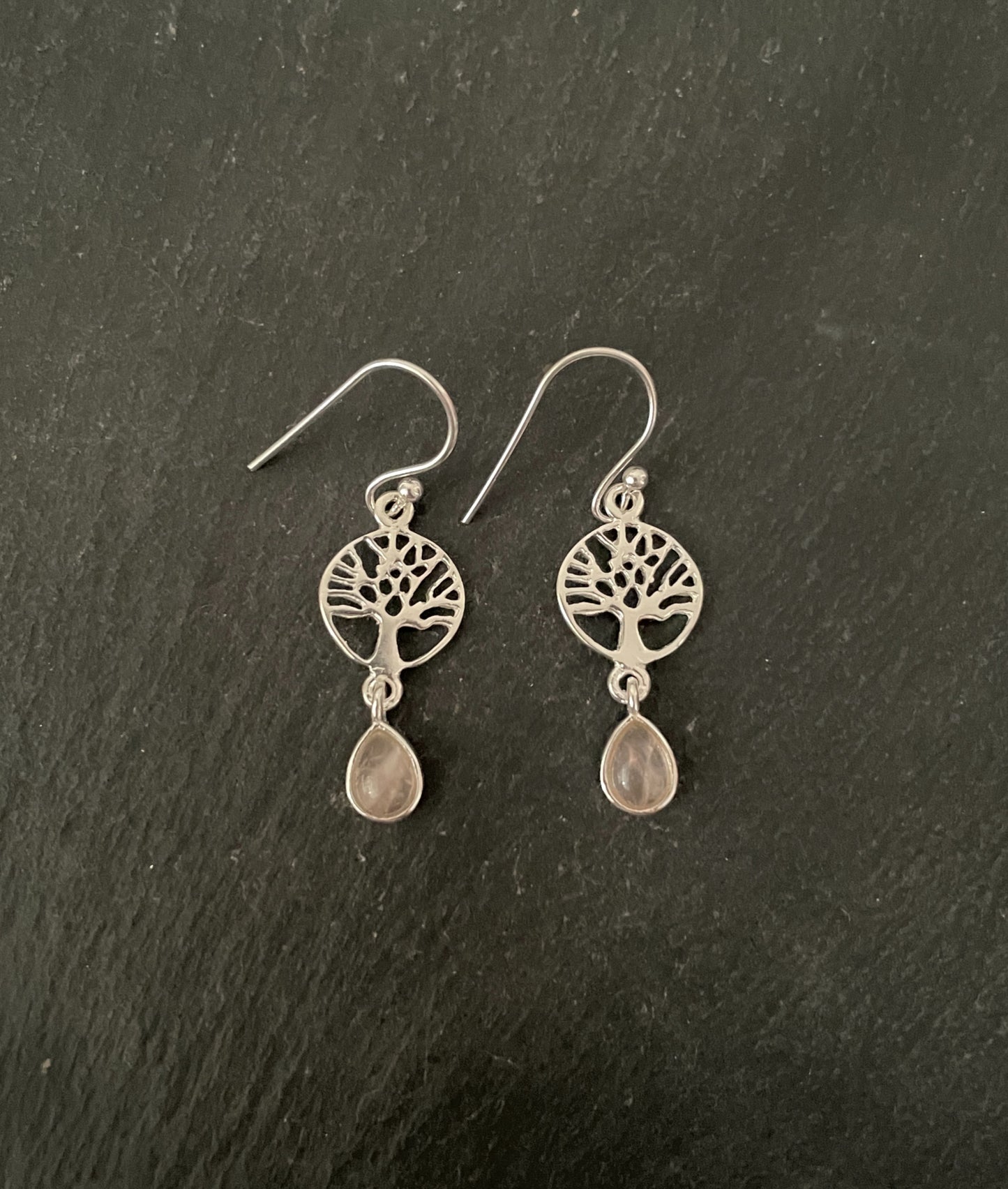 Rose Quartz Tree of Life Earrings image 0