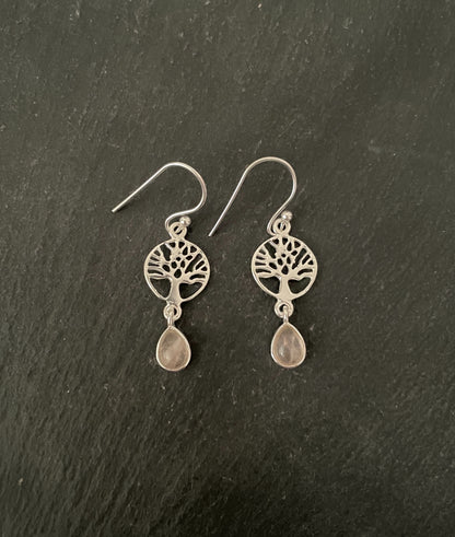 Rose Quartz Tree of Life Earrings image 0
