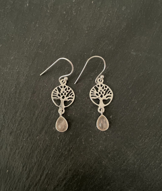 Rose Quartz Tree of Life Earrings image 0
