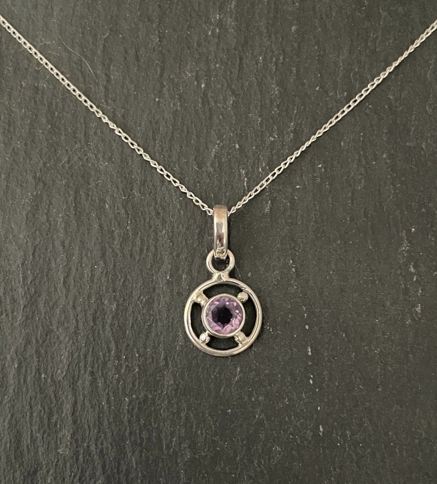 Round Amethyst and Silver Pendant image 0