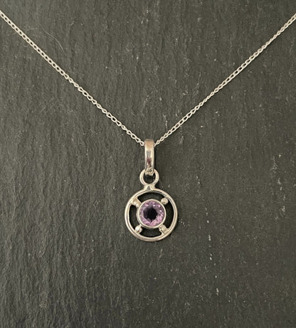 Round Amethyst and Silver Pendant image 0