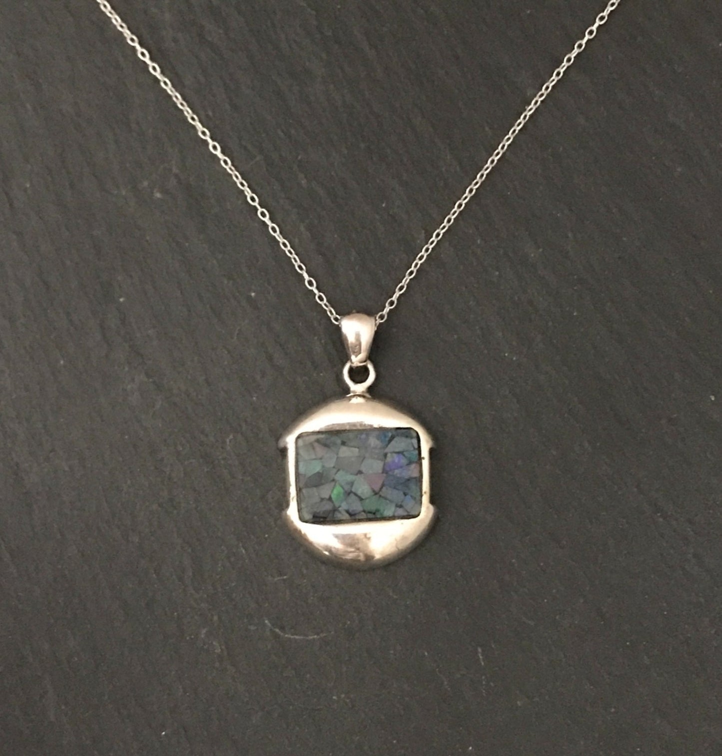 Mosaic Opal and Silver Rectangle Pendant image 0