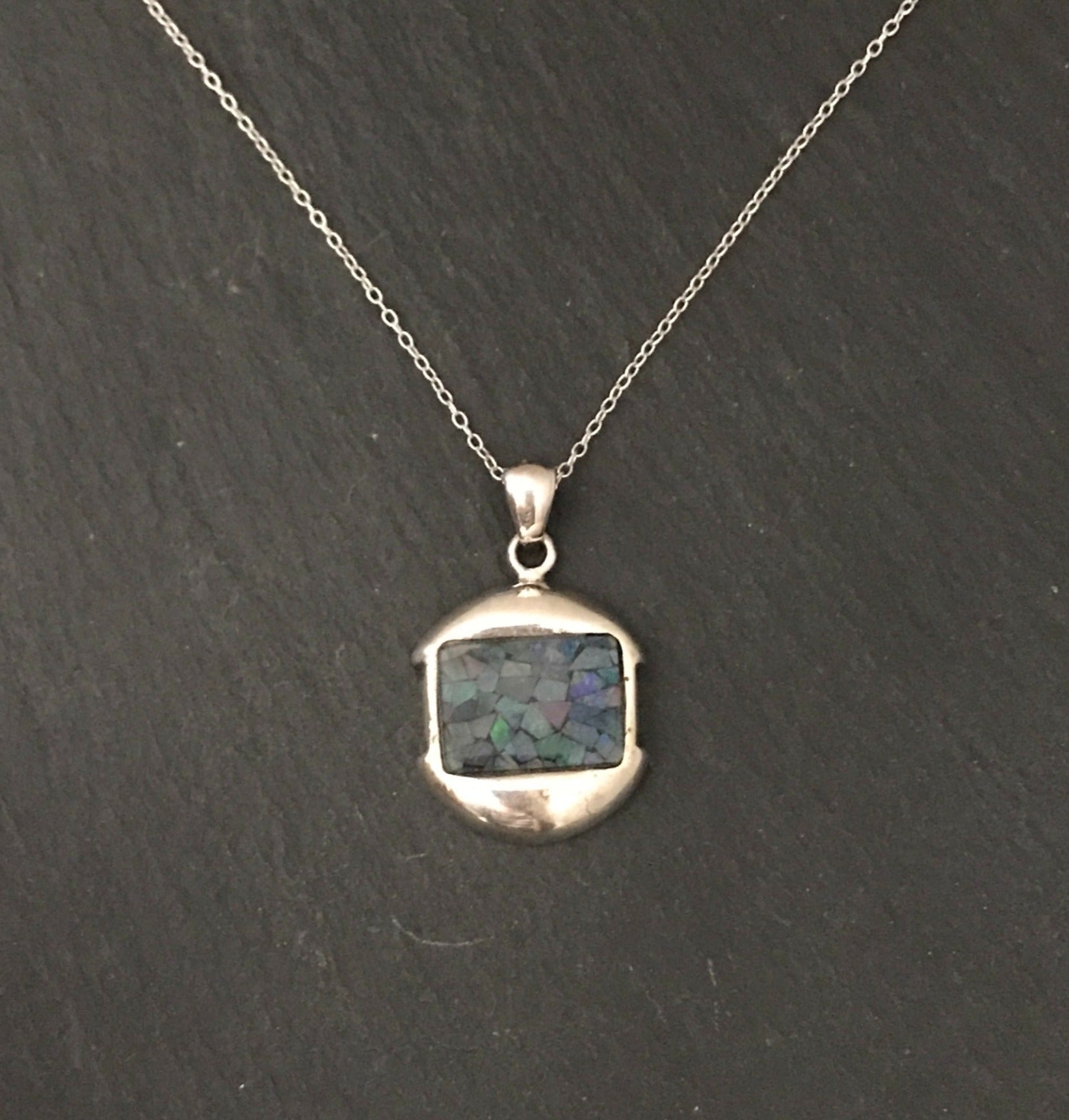 Mosaic Opal and Silver Rectangle Pendant image 0