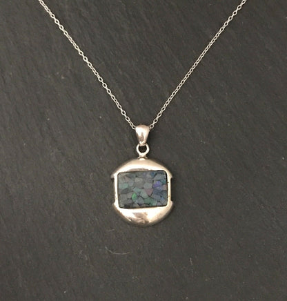 Mosaic Opal and Silver Rectangle Pendant image 0