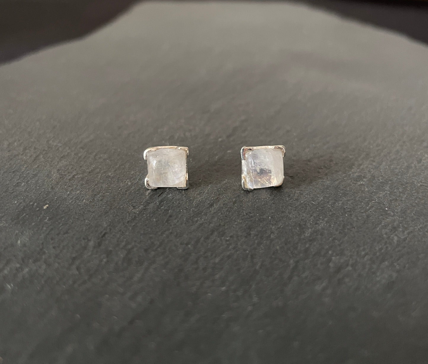 Moonstone and Silver Square Stud Earrings image 0