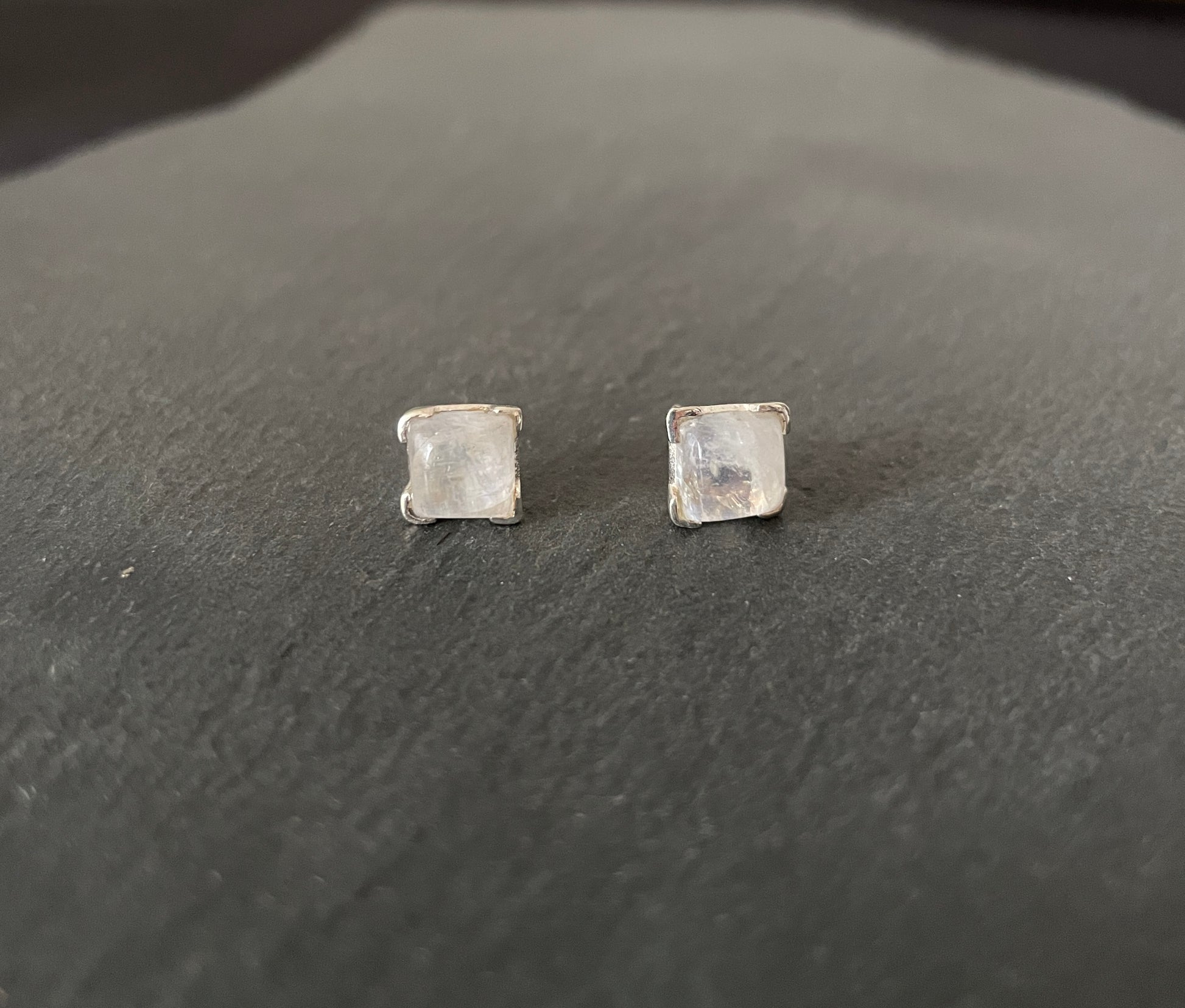 Moonstone and Silver Square Stud Earrings image 0