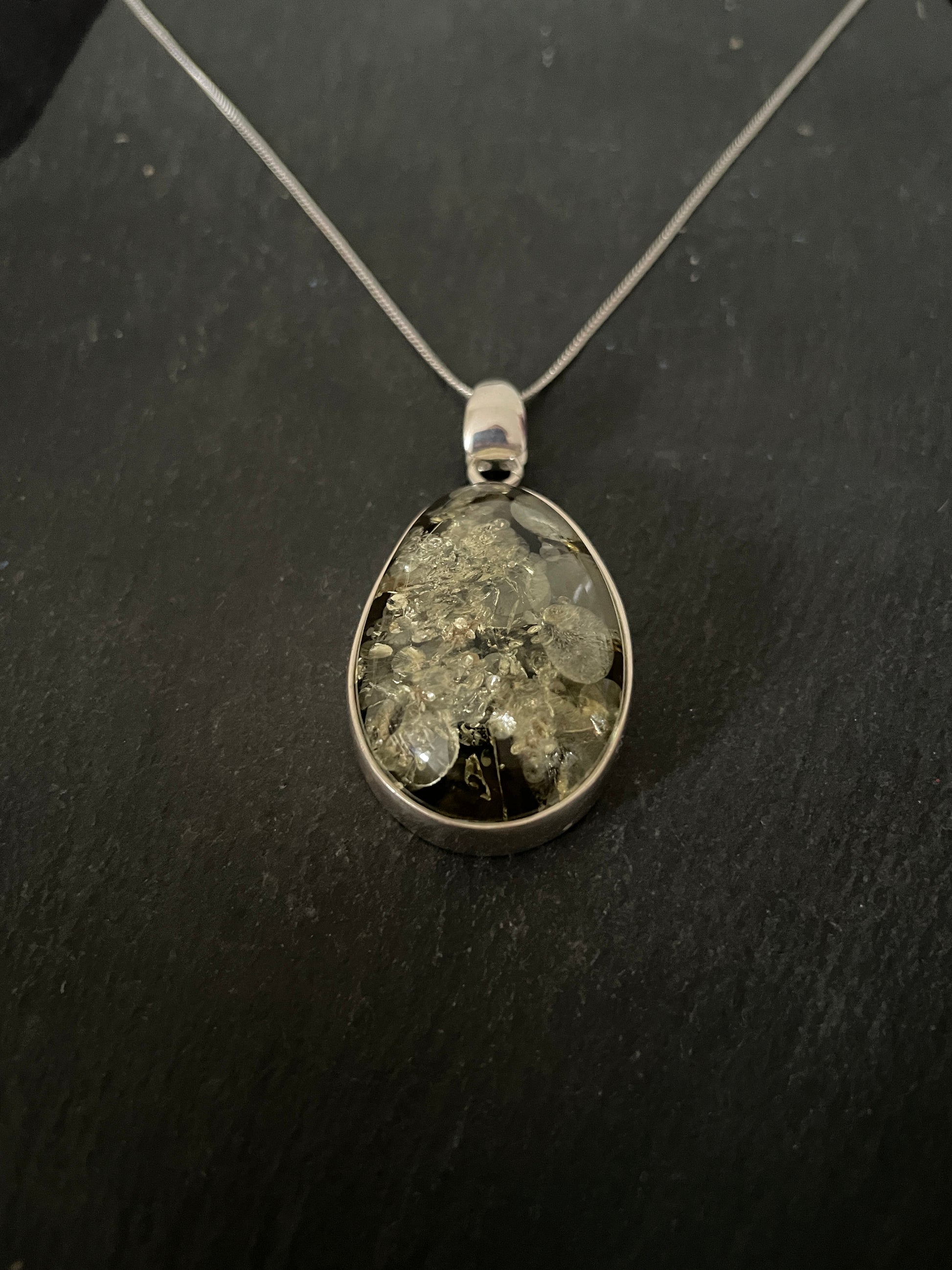 Green Amber and Silver Pendant image 1