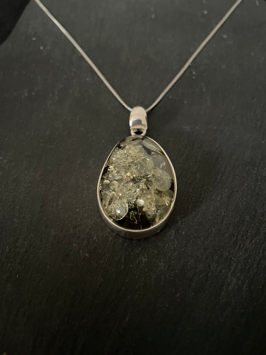 Green Amber and Silver Pendant image 1