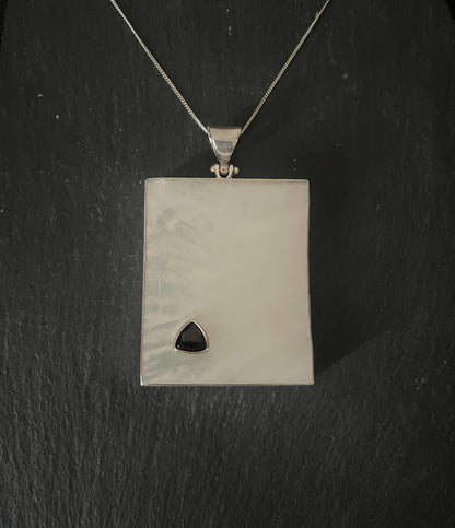 Garnet and Mother of Pearl Rectangle Pendant image 0