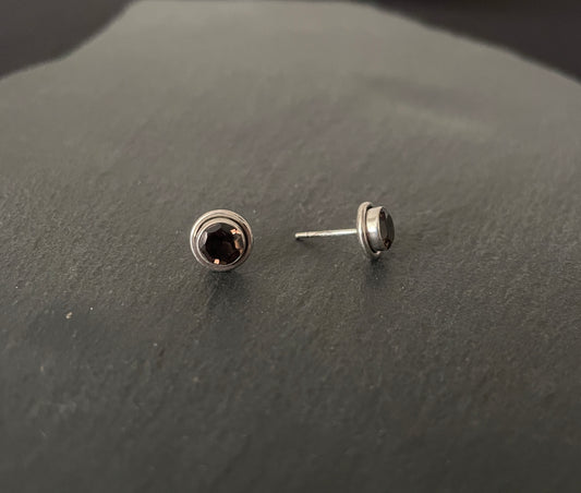 Smokey Quartz Round Studs image 1