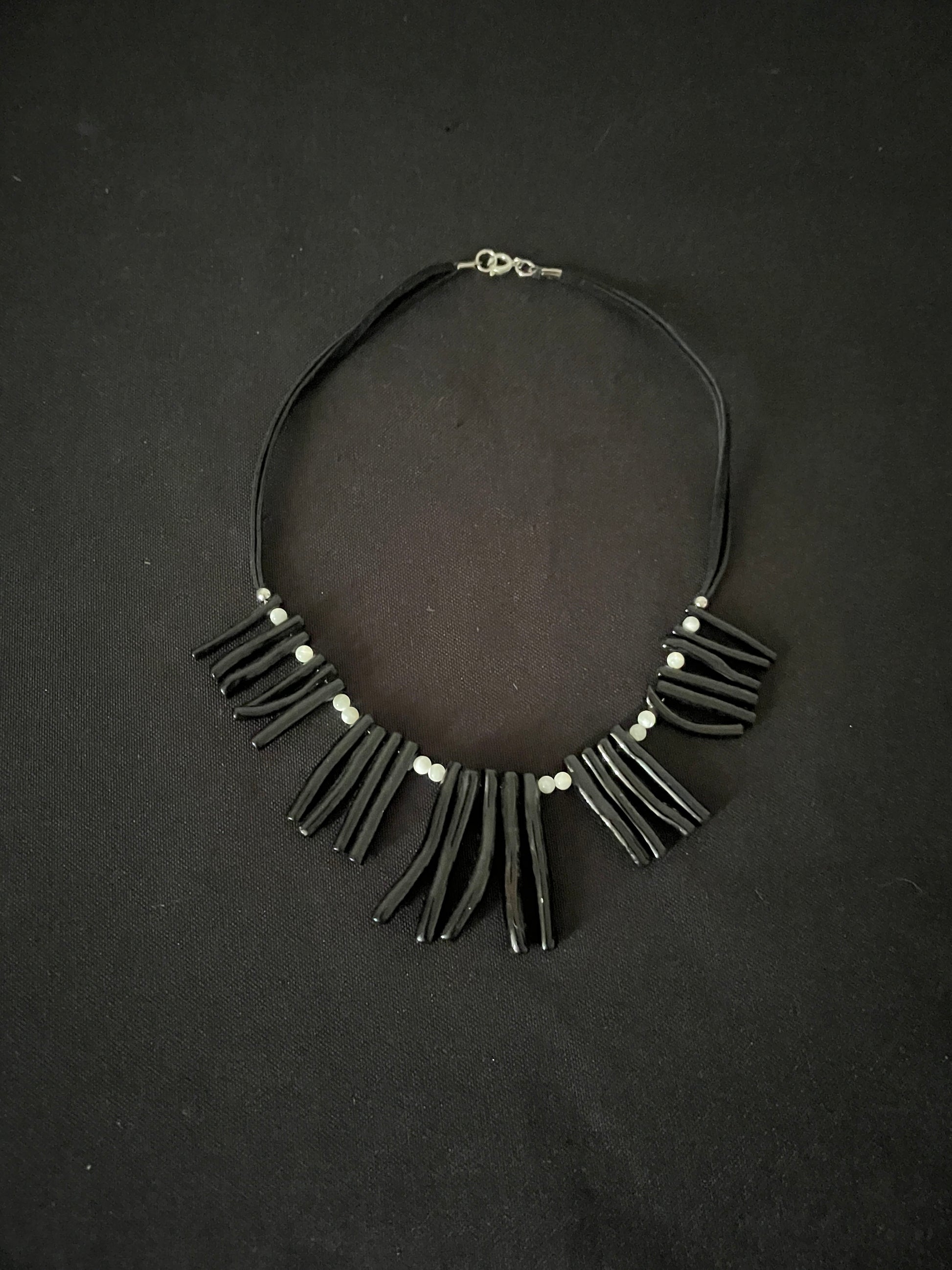 Black Bamboo and Bead Necklace image 4